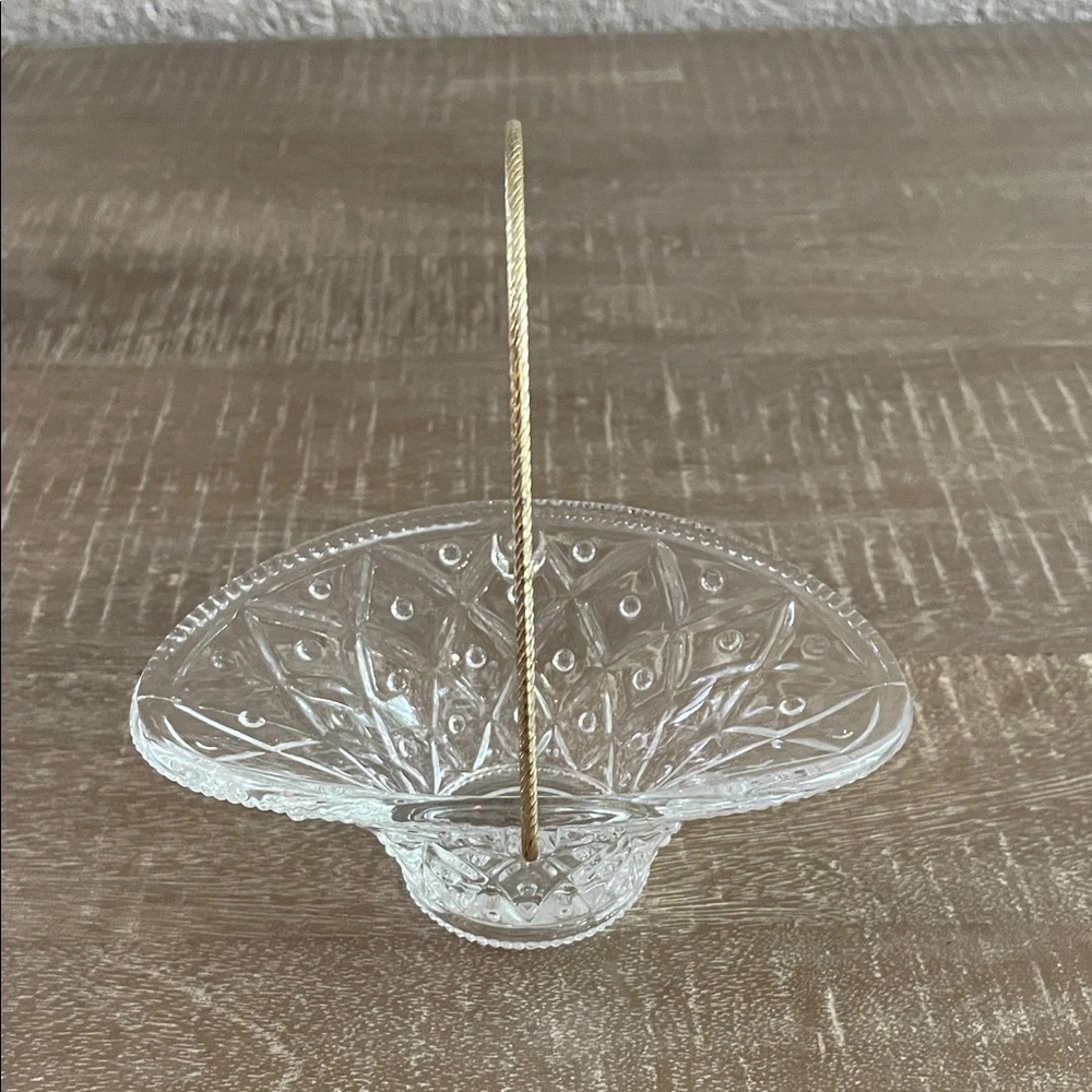 Vintage Avon Decor Glass Basket Trinket Dish with Gold Handle